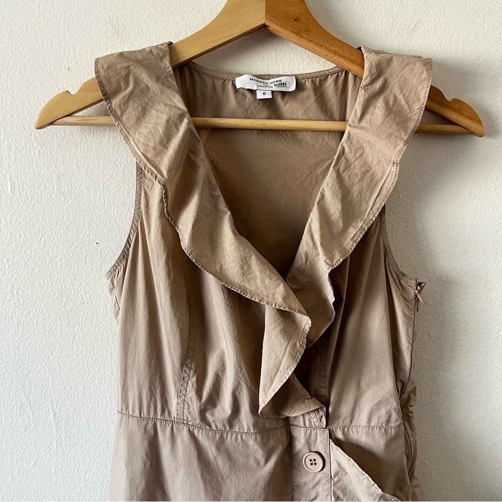Marissa Webb x RTR Khaki Ruffle Wrap Dress Tan V-Neck Mini Button Front‎ size 0 - Picture 6 of 16